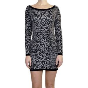French Connection Snow Leopard Print Long Sleeve Mini Sweater Dress, Women’s 6